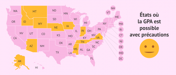 Carte des États des USA où la GPA est possible avec précautions